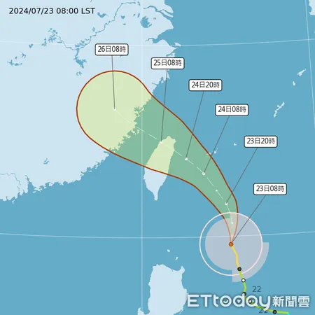 ▲▼凱米颱風路徑預測 。（圖／氣象署提供）