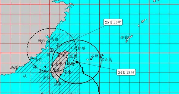 「凱米」今（24日）增強為強烈颱風，目前以每小時18轉13公里速度，向北轉西北西進行。（圖／氣象署）