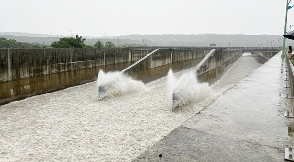 ▲石門水庫今天上午啟用阿姆坪防淤隧道，順利沖刷逾10萬立方公尺堆置淤泥。（圖／北水分署提供）