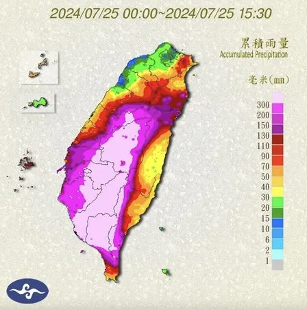 ▲凱米颱風25日累積降雨量。（圖／翻攝自Facebook／黃暐瀚）