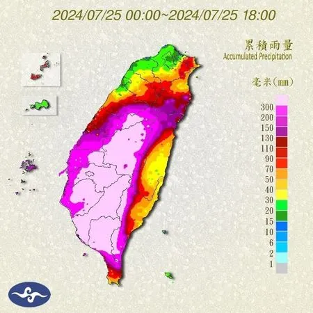 ▲台北市議員苗博雅曝凱米25日累積雨量             。（圖／翻攝自Threads／苗博雅）