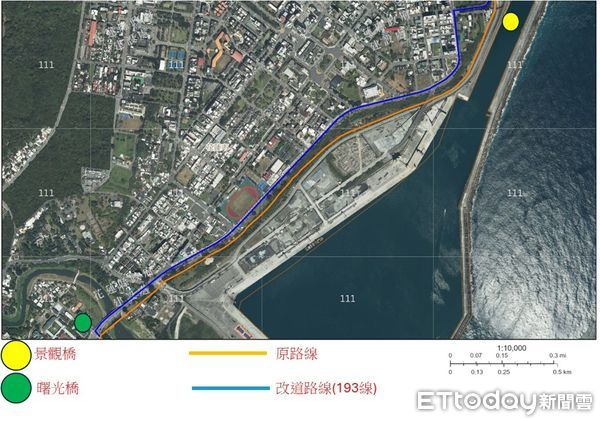 ▲花蓮花蓮兩潭自行車道清除樹倒施工路段及替代路線空照圖。（圖／花蓮縣政府提供）