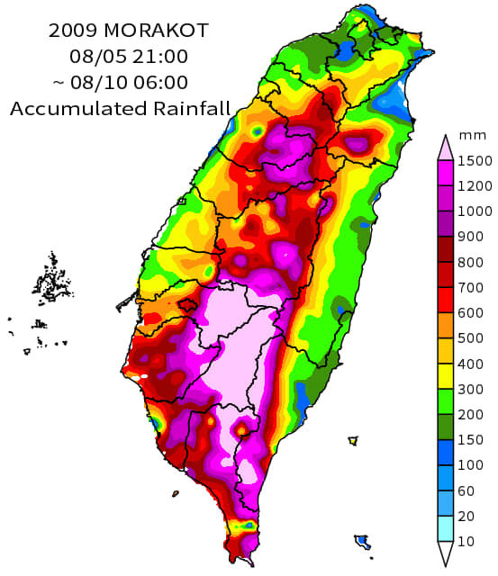 ▲▼凱米、莫拉克颱風單日雨量累積。（圖／翻攝觀氣象看天氣臉書）