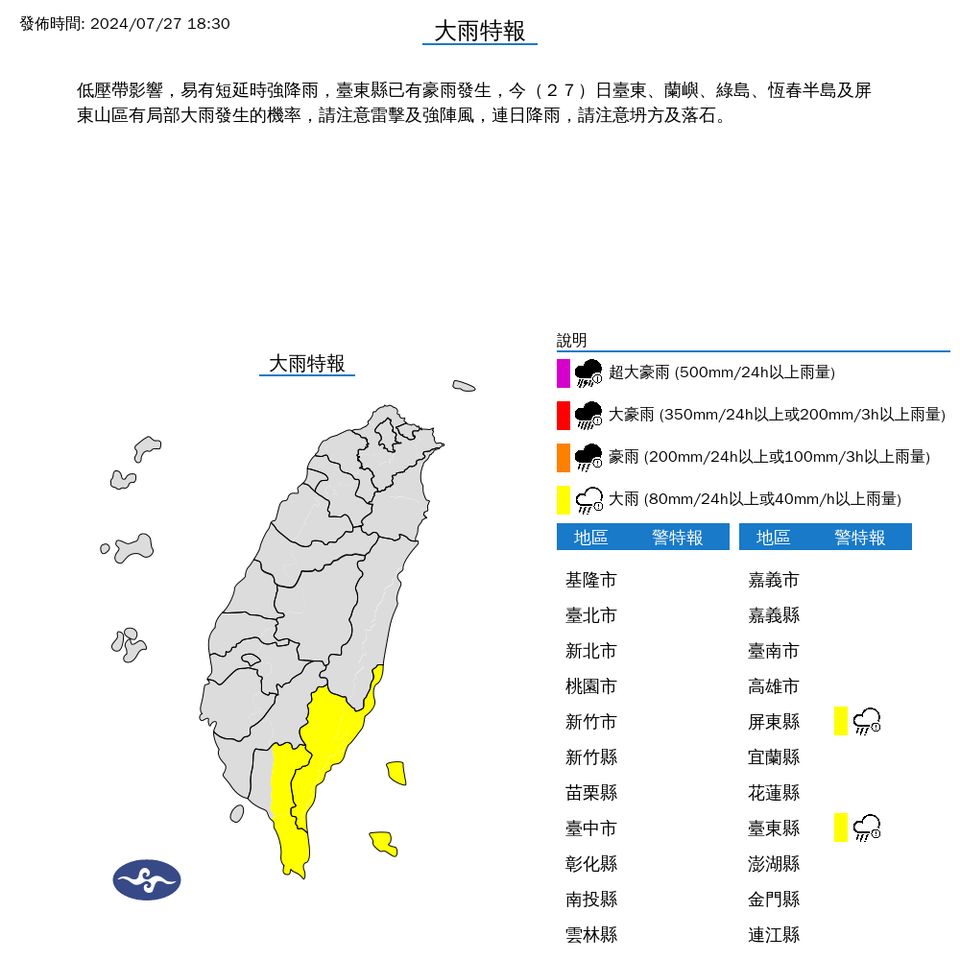 ▲大雨特報