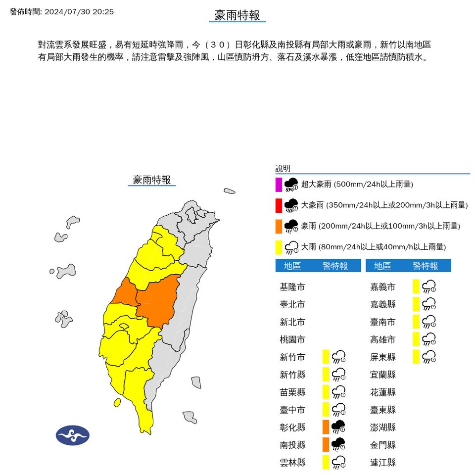 ▲大雨特報