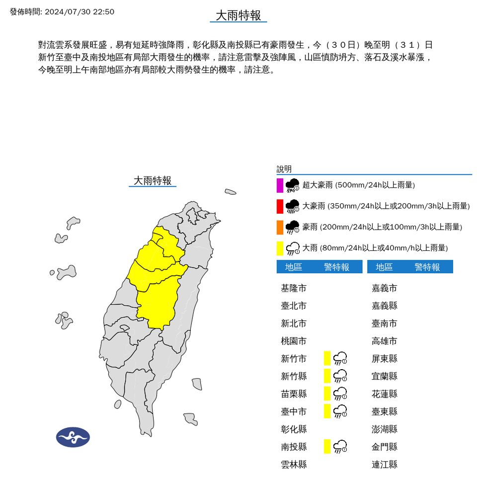 ▲大雨特報