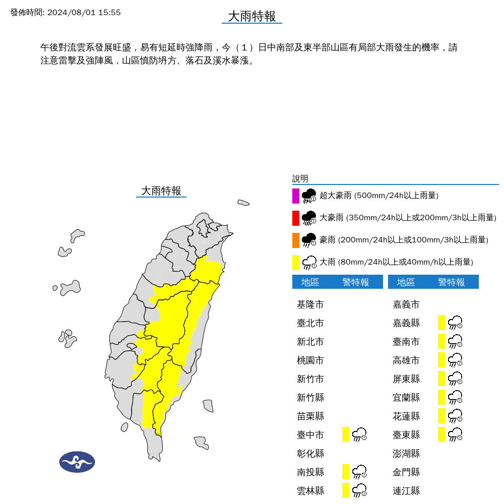 ▲▼10縣市發布大雨特報 。（圖／氣象署提供）