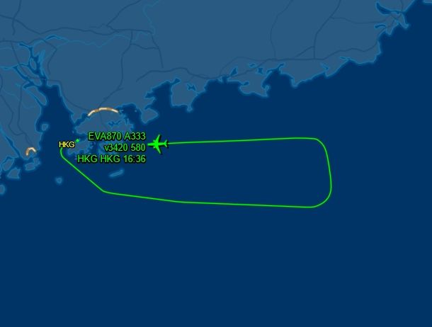 ▲▼長榮航空BR870班機香港飛往台北，起飛一半後又折返。（圖／翻攝FlightAware） 