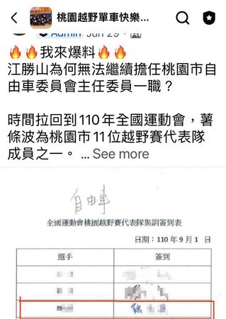 桃園市體育局調查後，確認江勝山的確沒訓練選手，還疑似偽造文書（紅框處）領補助。（讀者提供）