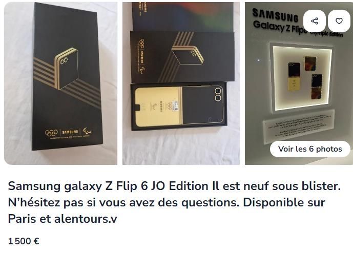 ▲▼三星電子提供的Galaxy Z Flip6奧運版本手機，疑似被選手們拿到法國二手拍賣網站販售。（圖／翻攝自Leboncoin）