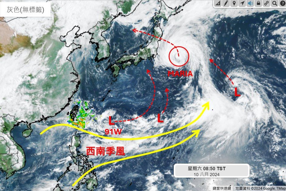 ▲▼瑪莉亞颱風最快明登陸日本，不排除未來可能出現第3個以上的颱風。（圖／天氣職人吳聖宇臉書）