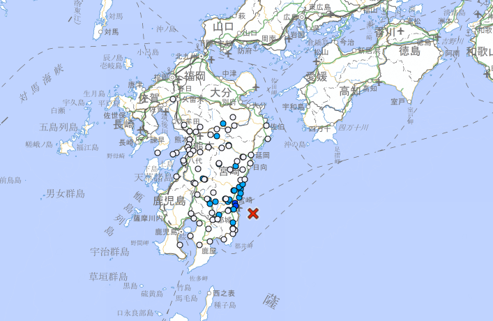 ▲宮崎縣規模4.8地震。（圖／翻攝日本氣象廳）