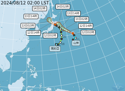▲▼雙颱「瑪莉亞」、「山神」路徑預測 。（圖／氣象署提供）