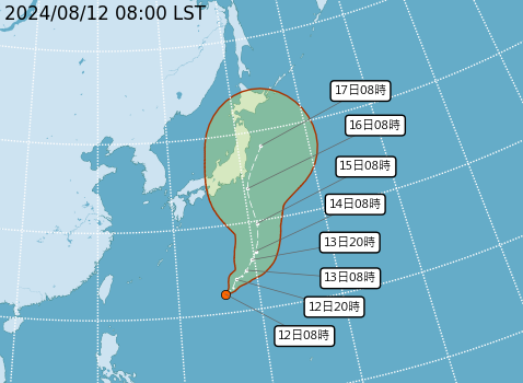 ▲▼熱帶性低氣壓TD08路徑預測。（圖／氣象署提供）