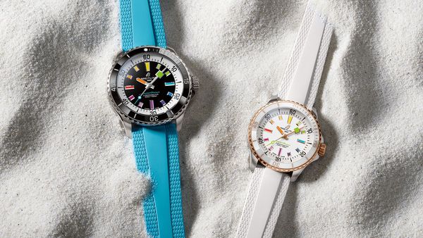 BREITLING Superocean Automatic 36＆42｜不鏽鋼材質（36mm錶圈為紅金）／錶徑36mm（左）42mm（右）／時、分、秒指示／自動上鍊機芯／防水300米／定價：NT$150,000（左）NT$192,000（右）