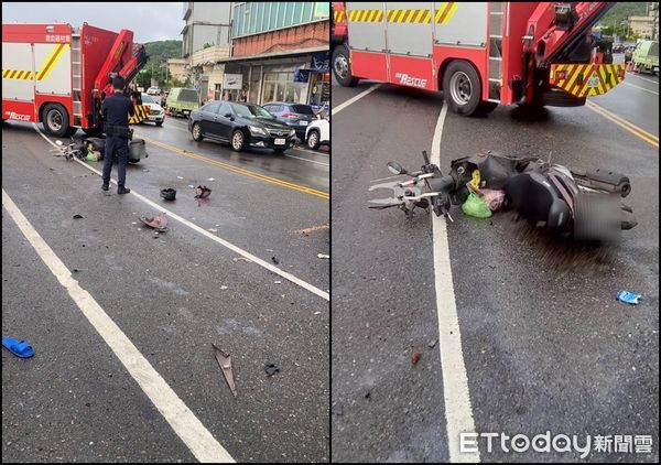 ▲▼瑞芳1死2傷畫面曝！轎車衝對向撞2機車　女騎士壓輪下亡。（圖／記者郭世賢翻攝）