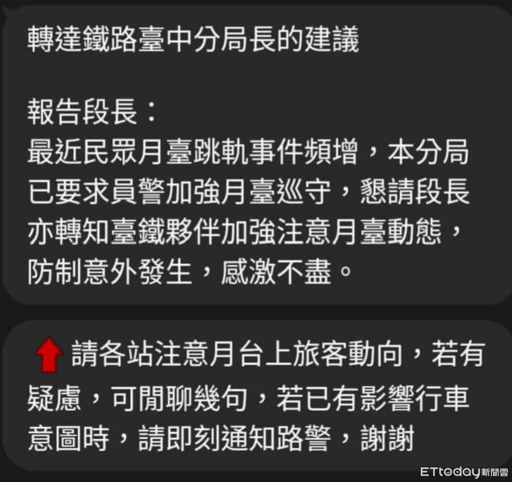 ▲▼為防制落軌事件，台鐵車站員工被要求與有疑慮或異樣旅客聊天確認是否有影響行車意圖。（圖／讀者提供）