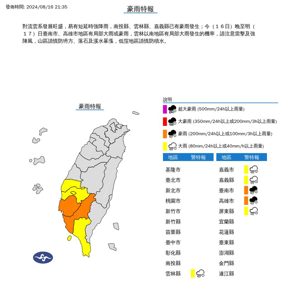 ▲大雨特報