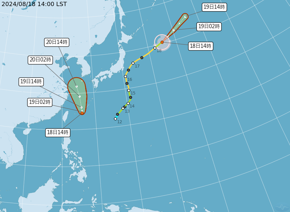 ▲▼熱帶性低氣壓TD10生成，預估路徑往北上前進，對台灣沒影響。（圖／氣象署提供）