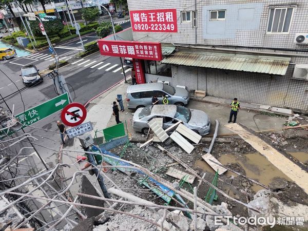 ▲▼連結雙北的忠孝橋事故，聯結車撞破護欄。（圖／記者戴上容翻攝）