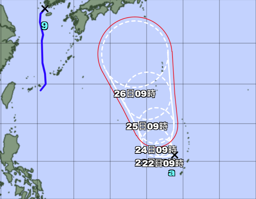 ▲▼又有熱帶低壓生成（標示a處），可能增強為10號颱「珊珊」。（圖／翻攝日本氣象廳）