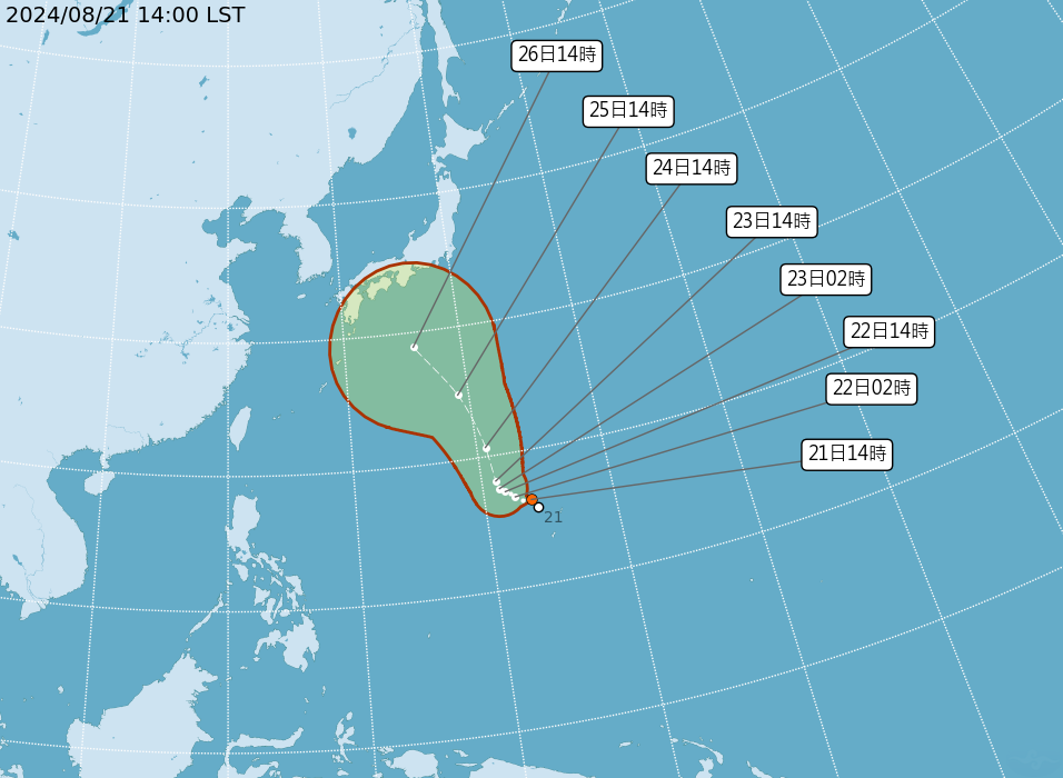 ▲▼熱帶性低氣壓TD11路徑預測。（圖／氣象署提供）