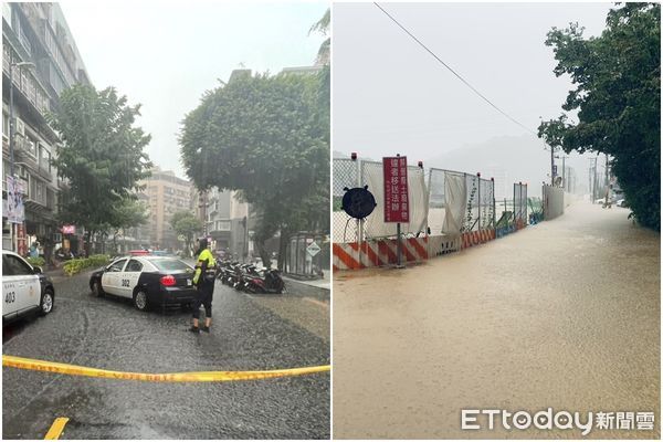 ▲新北大雨狂炸，部分地區出現積水 。（圖／左記者陸運陞翻攝、右戴上容翻攝）