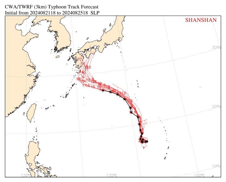 ▲▼珊珊颱風預報路徑還一路往西調整的案例並不多見             。（圖／翻攝天氣職人-吳聖宇臉書）