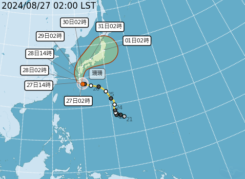 ▲▼中度颱風珊珊路徑潛勢預報。（圖／氣象署提供）