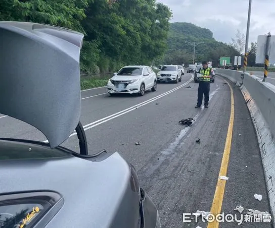 ▲1台自小客車行經枋山鄉台1線457公里北上車道發生交通事故             。（圖／記者陳崑福翻攝）