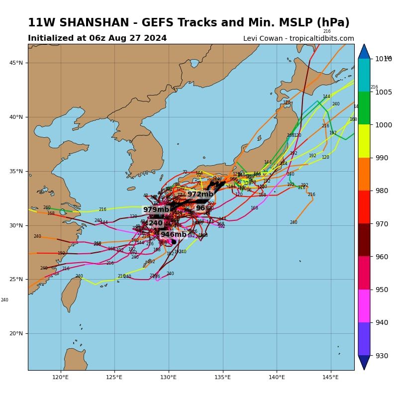 ▲模式預報一度有分歧「天女散花」。（圖／翻攝tropicaltidbits）