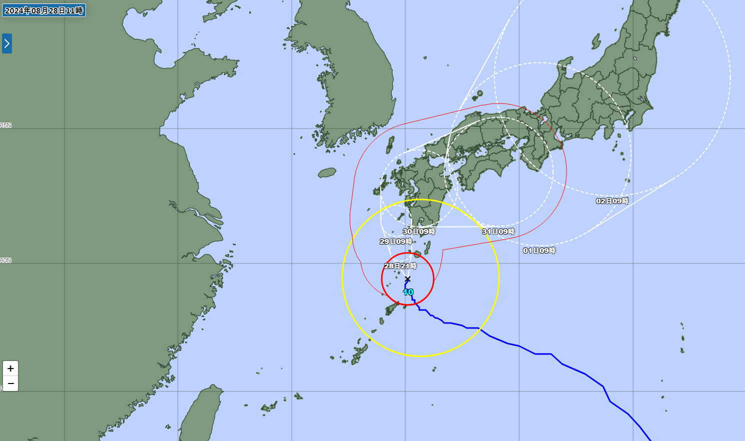 ▲▼颱風珊珊路徑預測，目前仍在九州南部海域。（圖／日本國氣象廳）