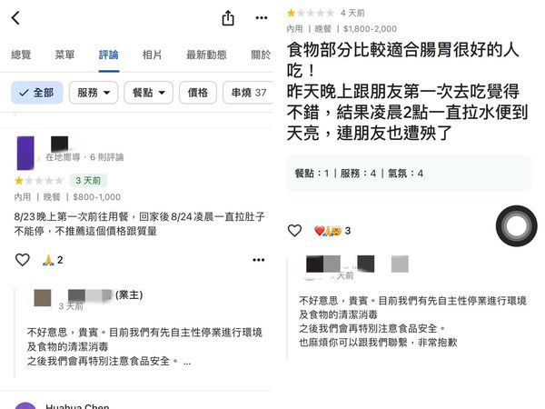 ▲消費者到店家留負評，指吃完後腹痛狂瀉加乾嘔。（圖／翻攝自Google評論）