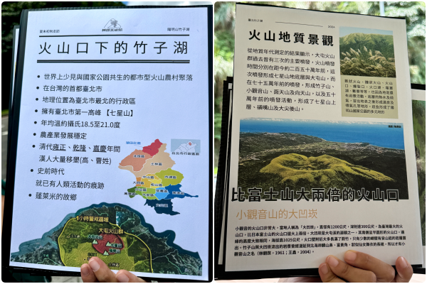 ▲財福海芋田盧品方介紹大屯火山群,小油坑橋附近還能看到雙扇蕨。（圖／記者彭懷玉攝）