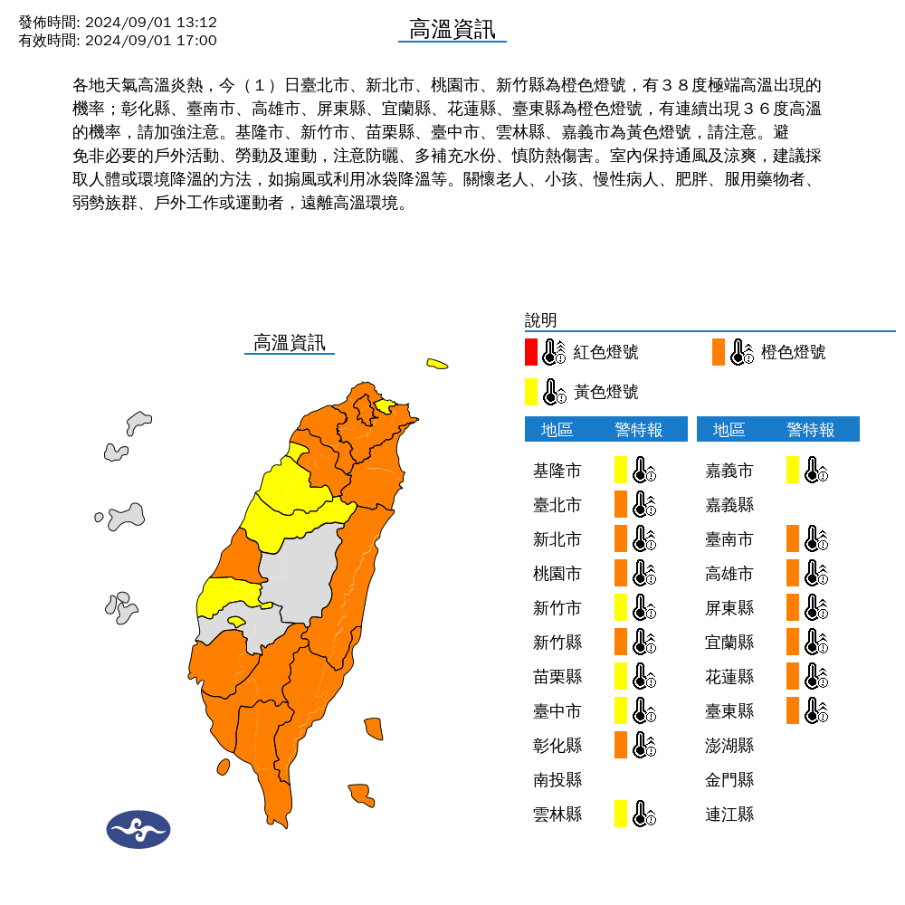 ▲▼17縣是發布高溫資訊 。（圖／氣象署提供）