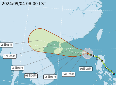 ▲▼摩羯增強為中颱，未來預估往海南島方向前進，對台無直接影響 。（圖／氣象署提供）