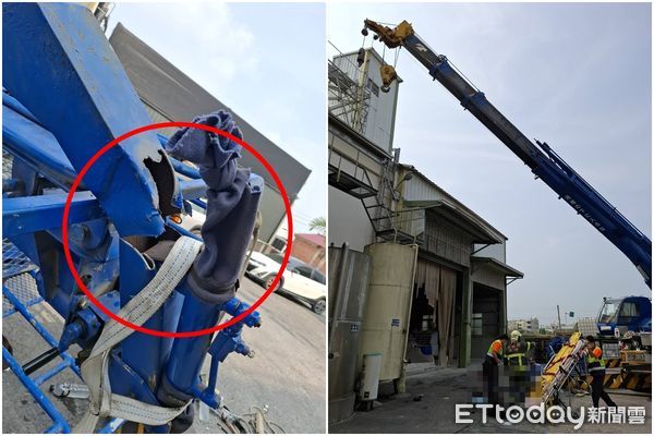 ▲雲林飼料廠吊臂斷裂現場畫面曝光。（圖／記者蔡佩旻翻攝）