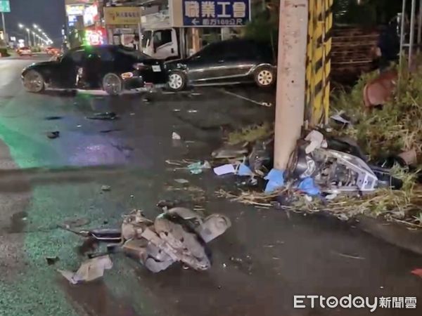 ▲雲林斗六一輛BMW自小客，雨中行駛打滑波及一輛機車，造成女騎士傷重不治。（圖／記者蔡佩旻翻攝）