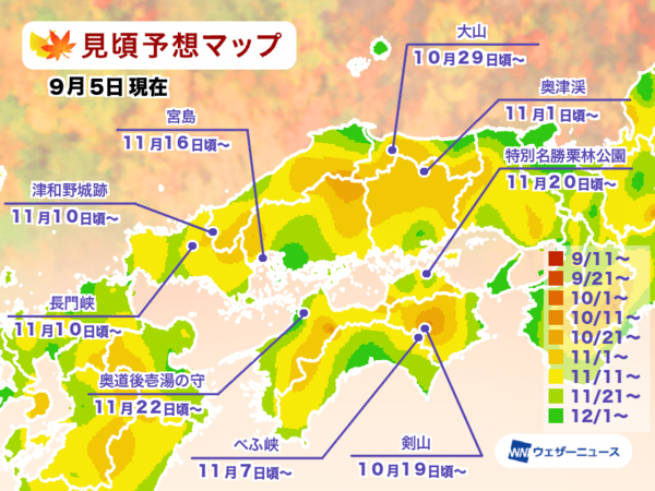 ▲▼2024日本賞楓預測。（圖／翻攝自Weather News）