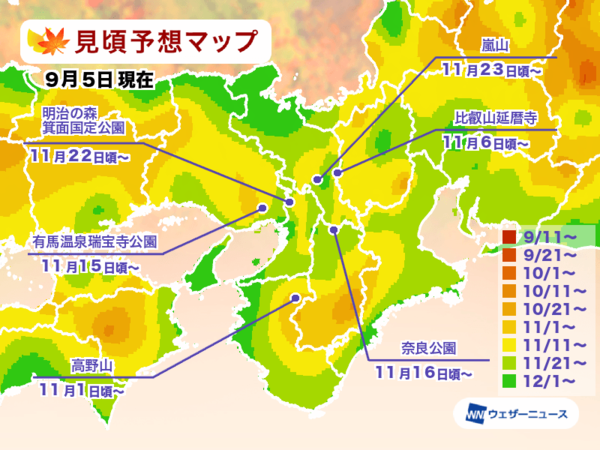 ▲▼2024日本賞楓預測。（圖／翻攝自Weather News）