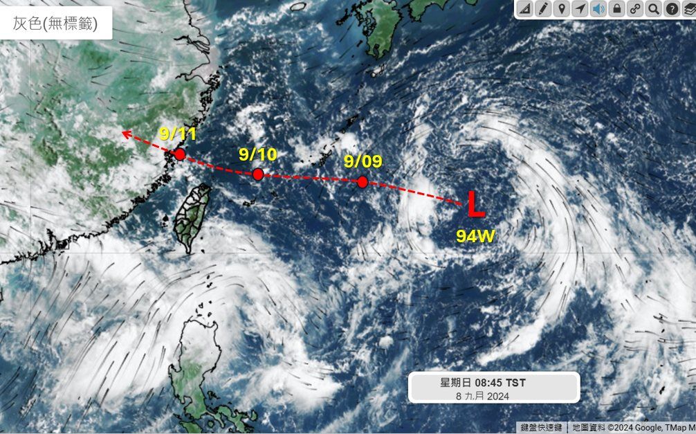 ▲▼低壓擾動將往台灣北部海面靠近。（圖／天氣職人吳聖宇臉書）