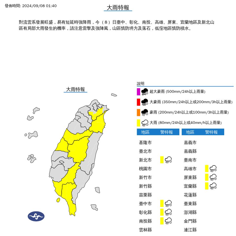 ▲大雨特報