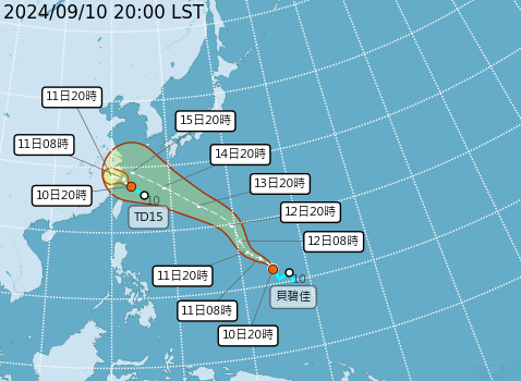 ▲▼貝碧佳潛勢路徑圖。（圖／氣象署提供）