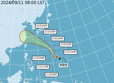 ▲▼▲貝碧佳颱風預估路徑。（圖／氣象署提供）