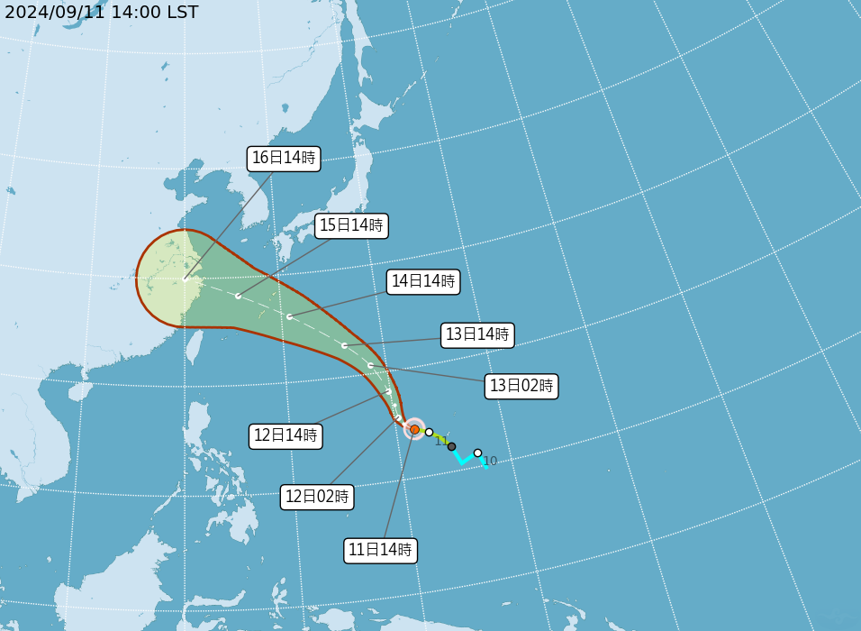 ▲▼貝碧佳颱風路徑預測。（圖／氣象署提供）