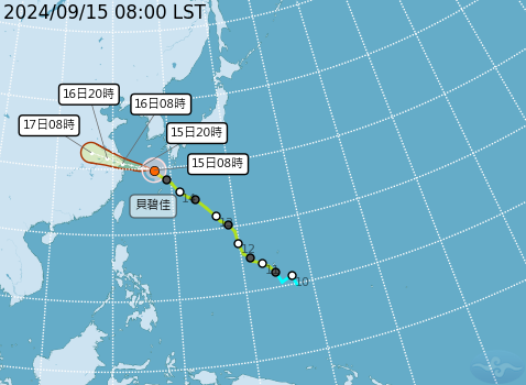 ▲▼貝碧佳颱風預估路徑 。（圖／氣象署提供）