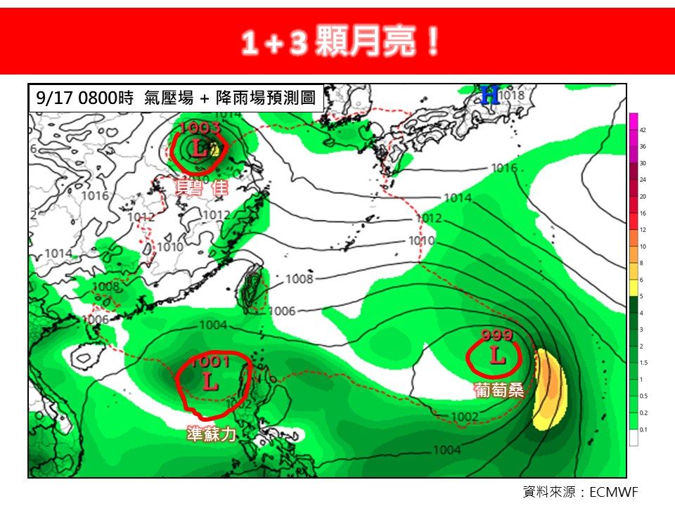 ▲▼周五前後，還有熱帶擾動正朝台灣接近當中       。（圖／翻攝林老師氣象站臉書）