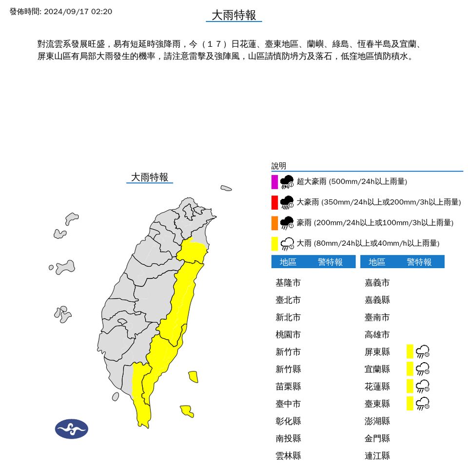 ▲大雨特報