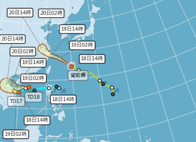 ▲▼葡萄桑颱風以及兩個熱帶低壓。（圖／氣象署）