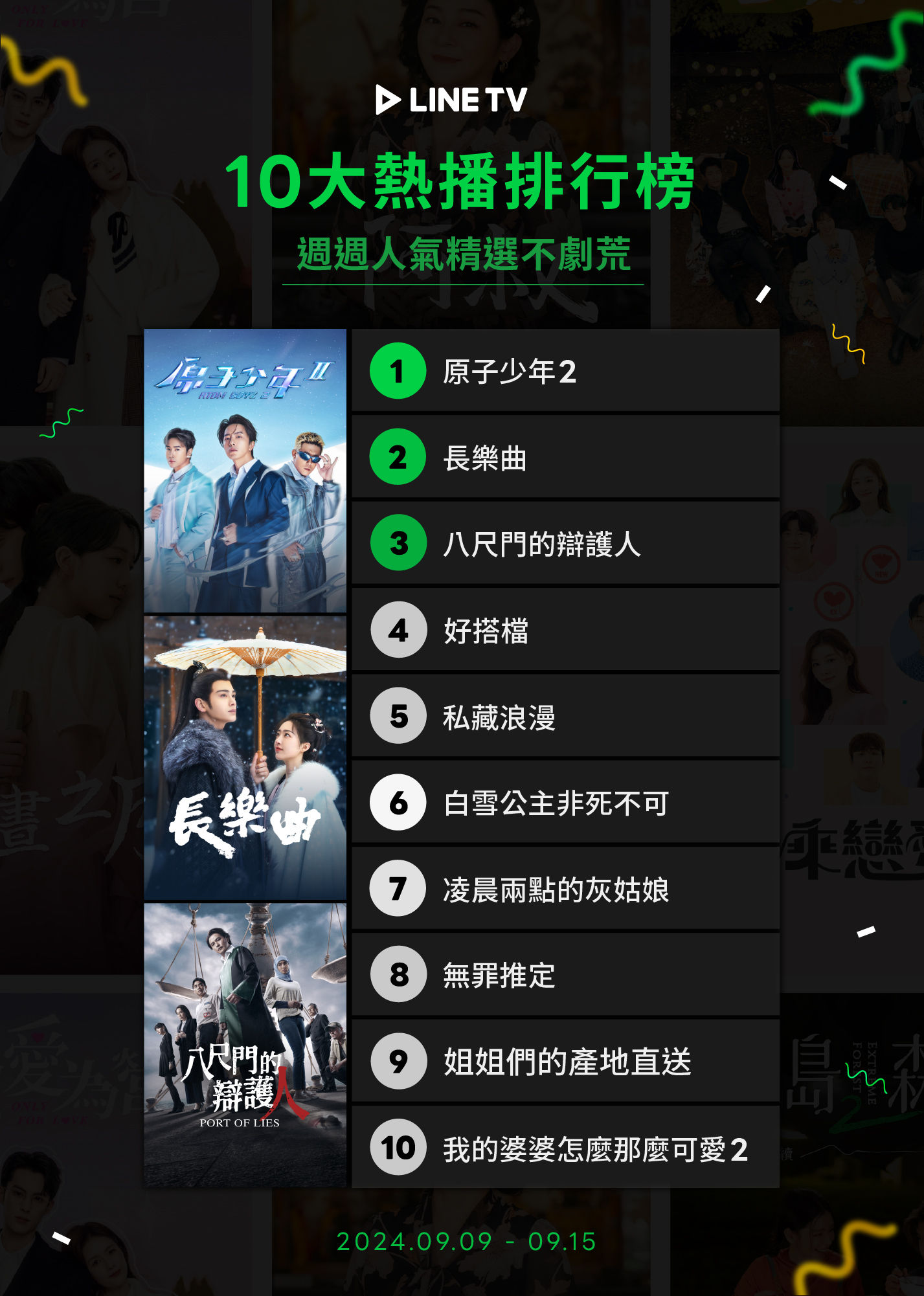 ▲▼LINE TV收視週榜（9/9-9/15）。（圖／LINE TV提供）